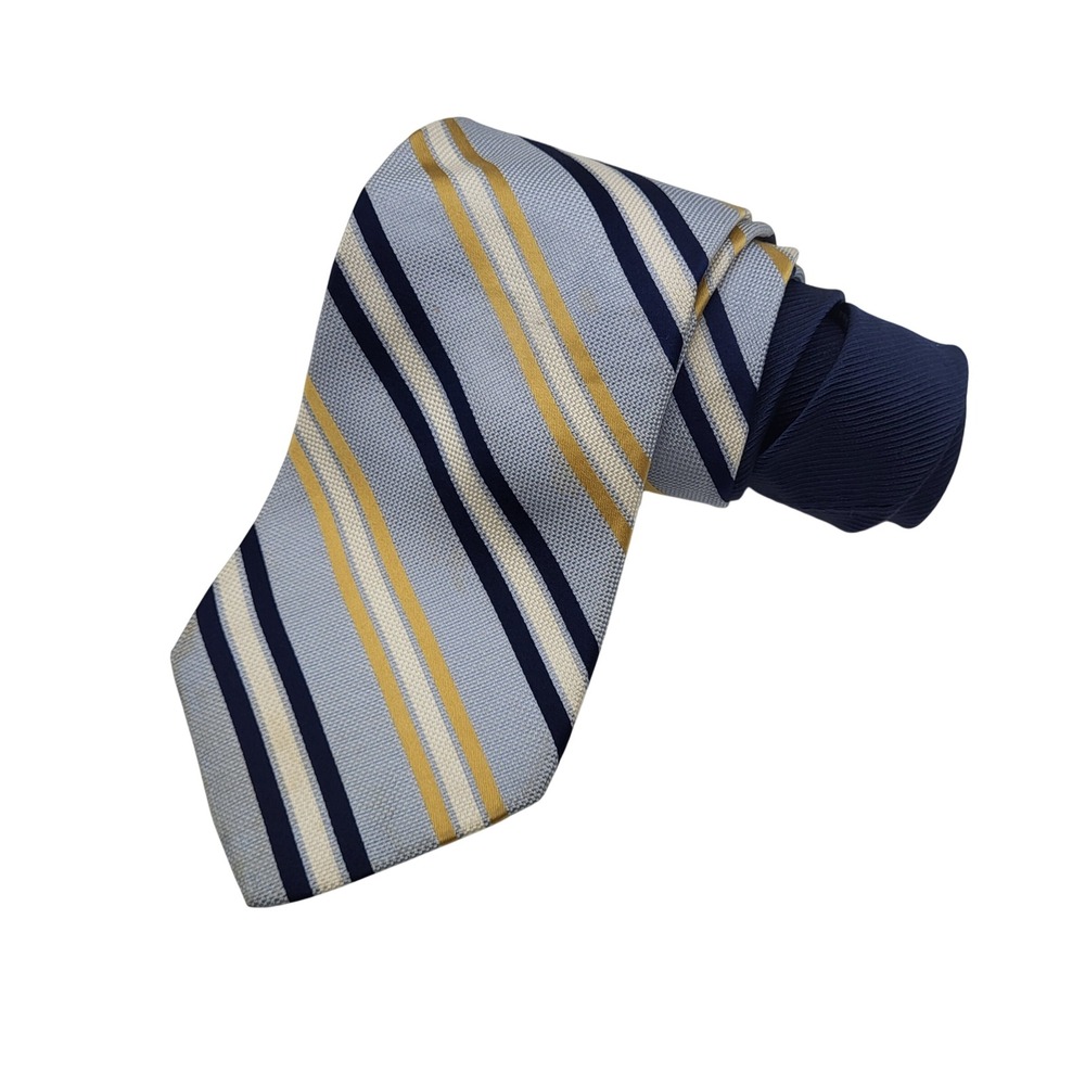 Tommy Hilfiger Silk Repp Tie Yellow Navy Blue‎ Stripe Preppy Ivy League USA Club